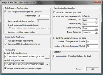 Image Surfer Pro configuration dialog