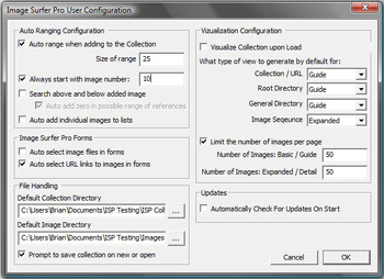 Image Surfer Pro configuration dialog