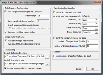 Image Surfer Pro configuration dialog with selected inputs enabled