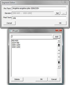 Screen capture of the segment and list editors showing the image resolution list fusk