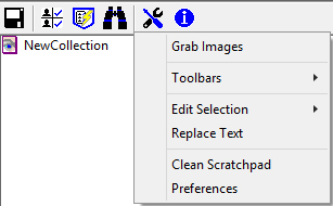 Drop down menu that appears when the wrench button is clicked