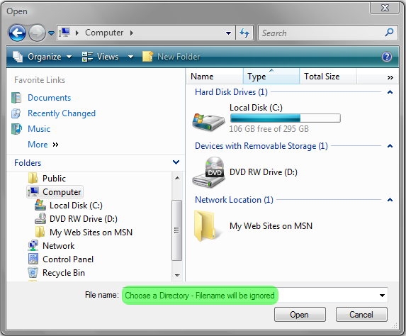 Screen capture of standard windows directory browser interface