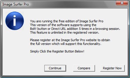 Screen capture of free version limitation dialog