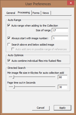 Image of User Preferences Dialog with the Processing tab selected - nothing highlighted