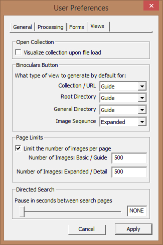 Image of User Preferences Dialog with the Views tab selected - nothing highlighted