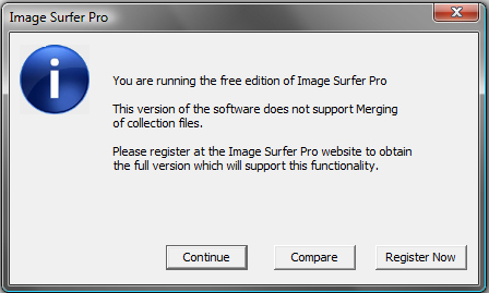 Screen capture of free version limitation dialog