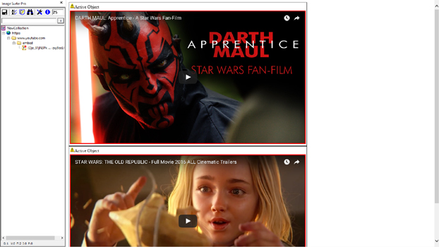 Image Surfer Pro visualization page showing the two starwars videos on the same page