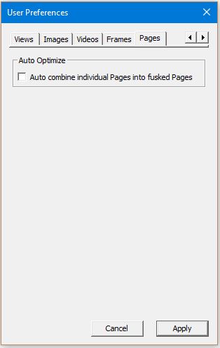 Image of User Preferences Dialog with the Pages tab selected - nothing highlighted
