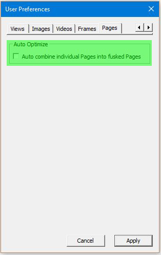 Image of User Preferences Dialog with the Pages tab selected - Optimization highlighted