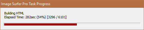 Task progress pinned to the bottom right corner of the screen while Image Surfer Pro generates HTML code for visualization
