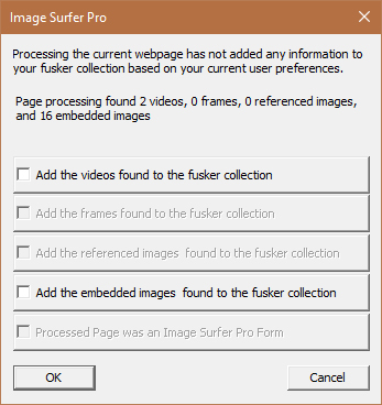 If no data was automatically added to the Fusker Collection this dialog allows the user to decide what extracted data they want addd to the fusker collection.