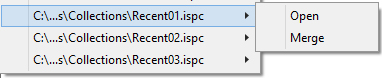 Entries in the recent file list are submenues which allow you to choose how you will access the file, open or merge
