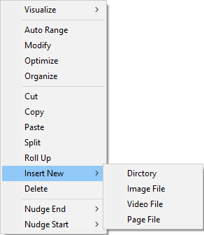 Fusker collection view menu with Insert highlighted and submenu present