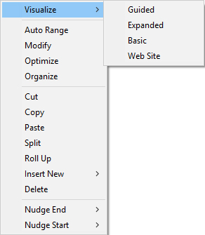 Screen capture of popup menu with Visualization submenu expanded